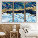 Abstract Blue and Gold Marble Canvas Print | 3-Panel Art for