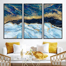 Abstract Blue and Gold Marble Canvas Print | 3-Panel Art for