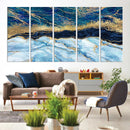 Abstract Blue and Gold Marble Canvas Print | 3-Panel Art for