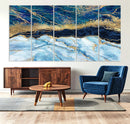 Abstract Blue and Gold Marble Canvas Print | 3-Panel Art for