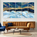 Abstract Blue and Gold Marble Canvas Print | 3-Panel Art for
