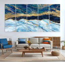 Abstract Blue and Gold Marble Canvas Print | 3-Panel Art for