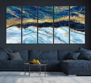 Abstract Blue and Gold Marble Canvas Print | 3-Panel Art for