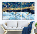 Abstract Blue and Gold Marble Canvas Print | 3-Panel Art for