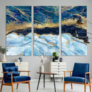 Abstract Blue and Gold Marble Canvas Print | 3-Panel Art for