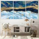 Abstract Blue and Gold Marble Canvas Print | 3-Panel Art for