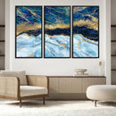 Abstract Blue and Gold Marble Canvas Print | 3-Panel Art for