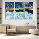 Abstract Blue and Gold Marble Canvas Print | 3-Panel Art for