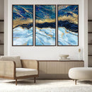 Abstract Blue and Gold Marble Canvas Print | 3-Panel Art for