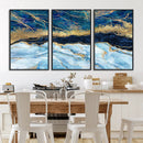 Abstract Blue and Gold Marble Canvas Print | 3-Panel Art for