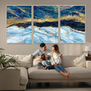Abstract Blue and Gold Marble Canvas Print | 3-Panel Art for
