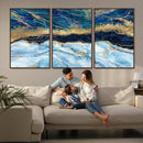 Abstract Blue and Gold Marble Canvas Print | 3-Panel Art for
