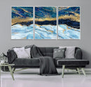 Abstract Blue and Gold Marble Canvas Print | 3-Panel Art for