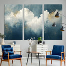 Abstract Blue White Wall Art Canvas Print – Modern Gold