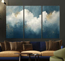 Abstract Blue White Wall Art Canvas Print – Modern Gold