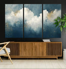 Abstract Blue White Wall Art Canvas Print – Modern Gold