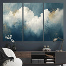 Abstract Blue White Wall Art Canvas Print – Modern Gold