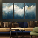 Abstract Blue White Wall Art Canvas Print – Modern Gold