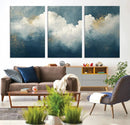 Abstract Blue White Wall Art Canvas Print – Modern Gold