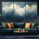 Abstract Blue White Wall Art Canvas Print – Modern Gold