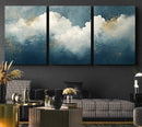 Abstract Blue White Wall Art Canvas Print – Modern Gold
