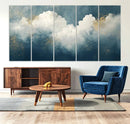 Abstract Blue White Wall Art Canvas Print – Modern Gold