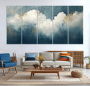 Abstract Blue White Wall Art Canvas Print – Modern Gold
