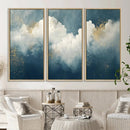 Abstract Blue White Wall Art Canvas Print – Modern Gold