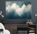 Abstract Blue White Wall Art Canvas Print – Modern Gold