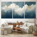 Abstract Blue White Wall Art Canvas Print – Modern Gold