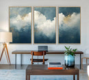Abstract Blue White Wall Art Canvas Print – Modern Gold