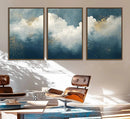Abstract Blue White Wall Art Canvas Print – Modern Gold