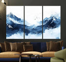 Abstract Deep Blue Mountain Wall Art Canvas Print – Snowy