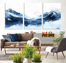 Abstract Deep Blue Mountain Wall Art Canvas Print – Snowy