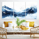 Abstract Deep Blue Mountain Wall Art Canvas Print – Snowy
