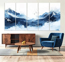 Abstract Deep Blue Mountain Wall Art Canvas Print – Snowy