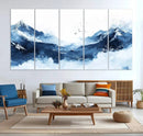 Abstract Deep Blue Mountain Wall Art Canvas Print – Snowy