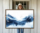 Abstract Deep Blue Mountain Wall Art Canvas Print – Snowy
