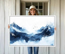 Abstract Deep Blue Mountain Wall Art Canvas Print – Snowy