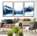 Abstract Deep Blue Mountain Wall Art Canvas Print – Snowy