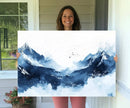 Abstract Deep Blue Mountain Wall Art Canvas Print – Snowy
