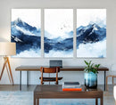 Abstract Deep Blue Mountain Wall Art Canvas Print – Snowy