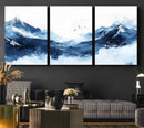 Abstract Deep Blue Mountain Wall Art Canvas Print – Snowy