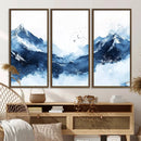 Abstract Deep Blue Mountain Wall Art Canvas Print – Snowy