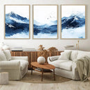 Abstract Deep Blue Mountain Wall Art Canvas Print – Snowy