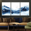 Abstract Deep Blue Mountain Wall Art Canvas Print – Snowy
