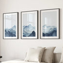 Blue Abstract Watercolor Mountain 3 Piece Decor by Wall Art Set