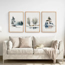 Winter Nature Set of 3 Wall Art Pine Forest Decor by Wall Art Set