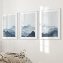 Blue Abstract Watercolor Mountain 3 Piece Decor by Wall Art Set