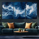 Abstract Ocean Storm Wall Art Canvas Print – Deep Blue White